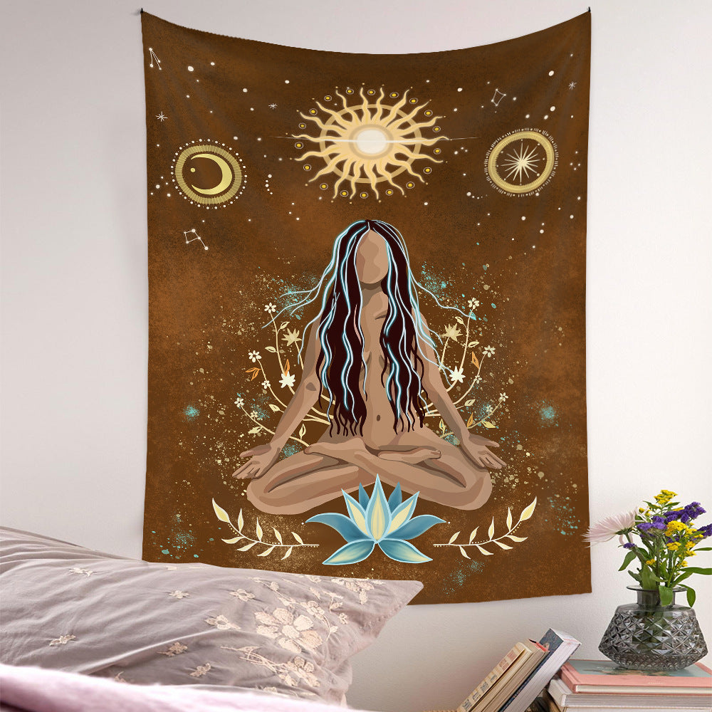 Meditation Tapestry, Sun Moon Wall Hanging , Yoga Tapestry, Bohemian Wall Hanging, Spiritual  Psychedelic Indian Mandala 7 Chakra Mat
