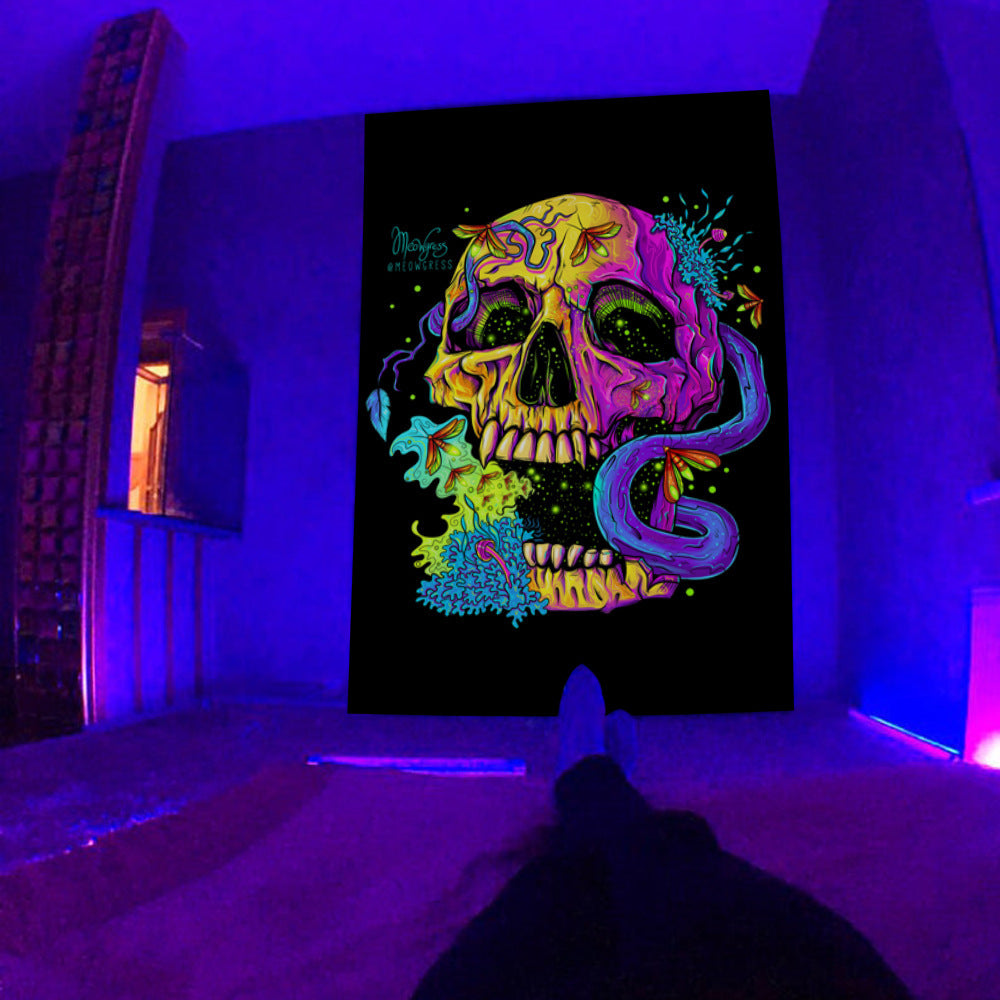 Ultraviolet Tapestry, Glowing Under Fluorescent Wall Hangings, Psychedelic Tapestry, Creative Gifts,Black Light Skull, UV Party Decor