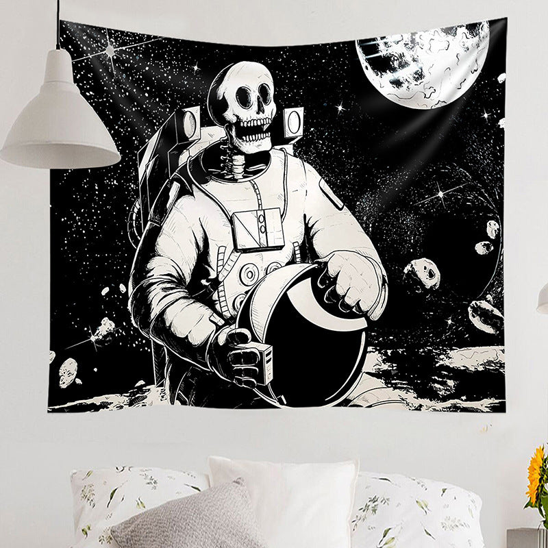 Skeleton Tapestry, Astronaut in Space Wall Tapestry , Skull Wall Hanging  , Black and White Moon Star, Hippie ,Goth,  for Bedroom, Dorm