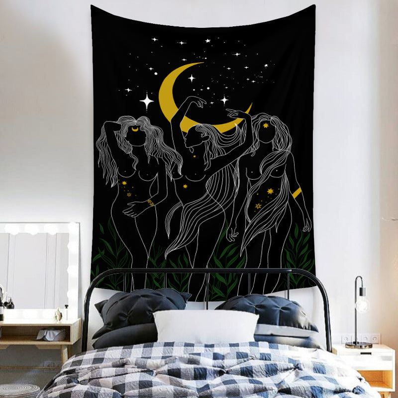 Moon Goddess Tapestry, Black Tapestry , Psychedelic Hippie Goth Trippy Witch Witchy Mandala Tarot Wall Tapestries, For  Room College Dorm
