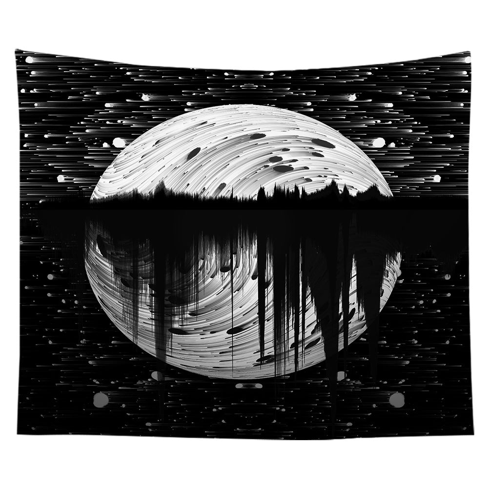 Full Moon Tapestry Wall Hanging,   Psychedelic  Mysterious  Aesthetic  Tapestries,  Minimalist Wall Art Black and White Tapestry for Bedroom