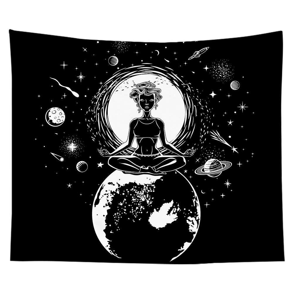 Space Tapestry Wall Hanging,   Psychedelic  Mysterious  Aesthetic  Tapestries,  Yoga, Planet  Wall Art Black and White Tapestry for Bedroom
