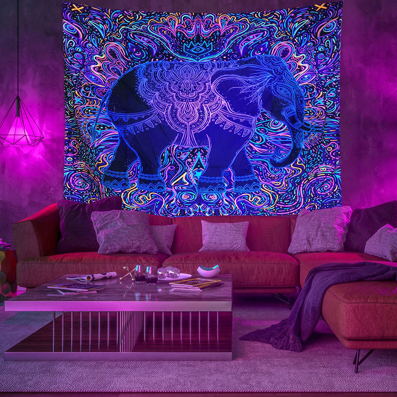 Blacklight UV Tapestry, Psy backdrop, Elephant Wall Hanging, Fluorescent Psychedelic  Tapestry, Wall Art, Party Décor, for Living Room
