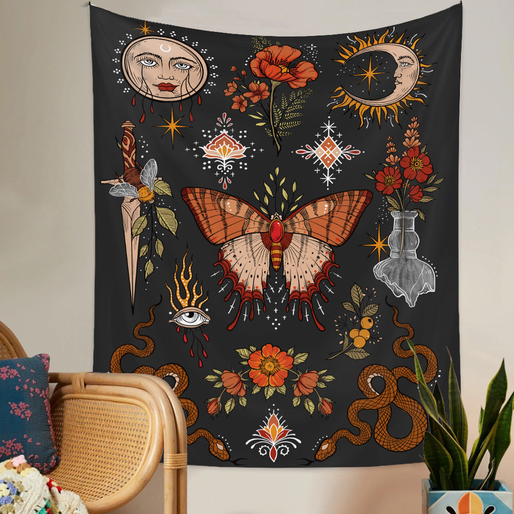 Tarot Tapestry, Sun and Moon Wall Hanging, Witch Wall Art Witchcraft Witchy Décor, Gothic Black Dark Spiritual Tapestries For Dorm, Bedroom