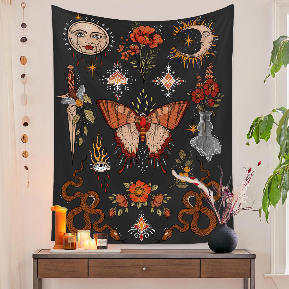 Tarot Tapestry, Sun and Moon Wall Hanging, Witch Wall Art Witchcraft Witchy Décor, Gothic Black Dark Spiritual Tapestries For Dorm, Bedroom