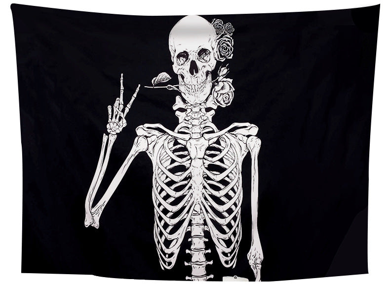 Skeleton Tapestry, Skull Wall Art , Goth Tapestry ,Black And White Wall Hanging, Trippy Mystical  Scarry Horror Mandala  For Dorm , Room