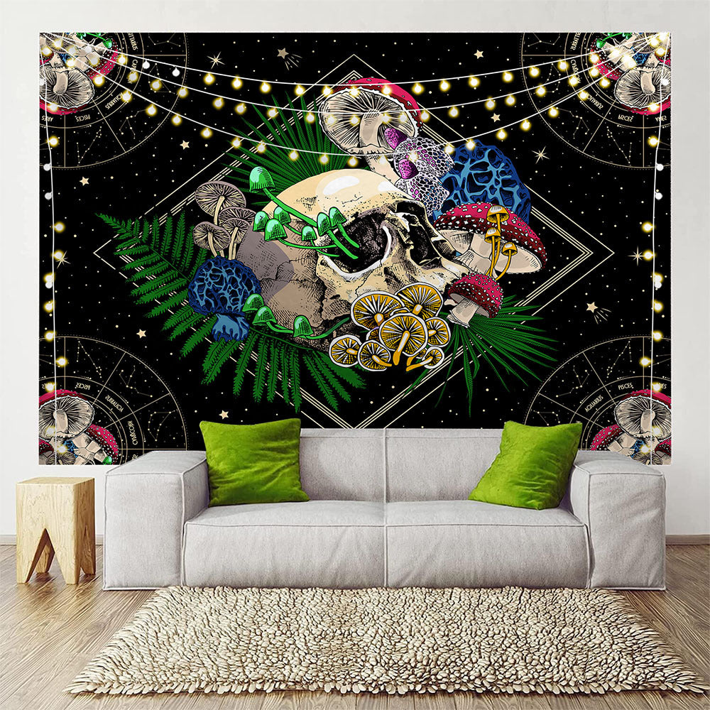Psychedelic Mushroom Tapestry, Skull  Tapestry ,Hippie ,Goth, Scary, Horror, Trippy  Mandala  Tarot Wall Tapestries, For  Room College Dorm