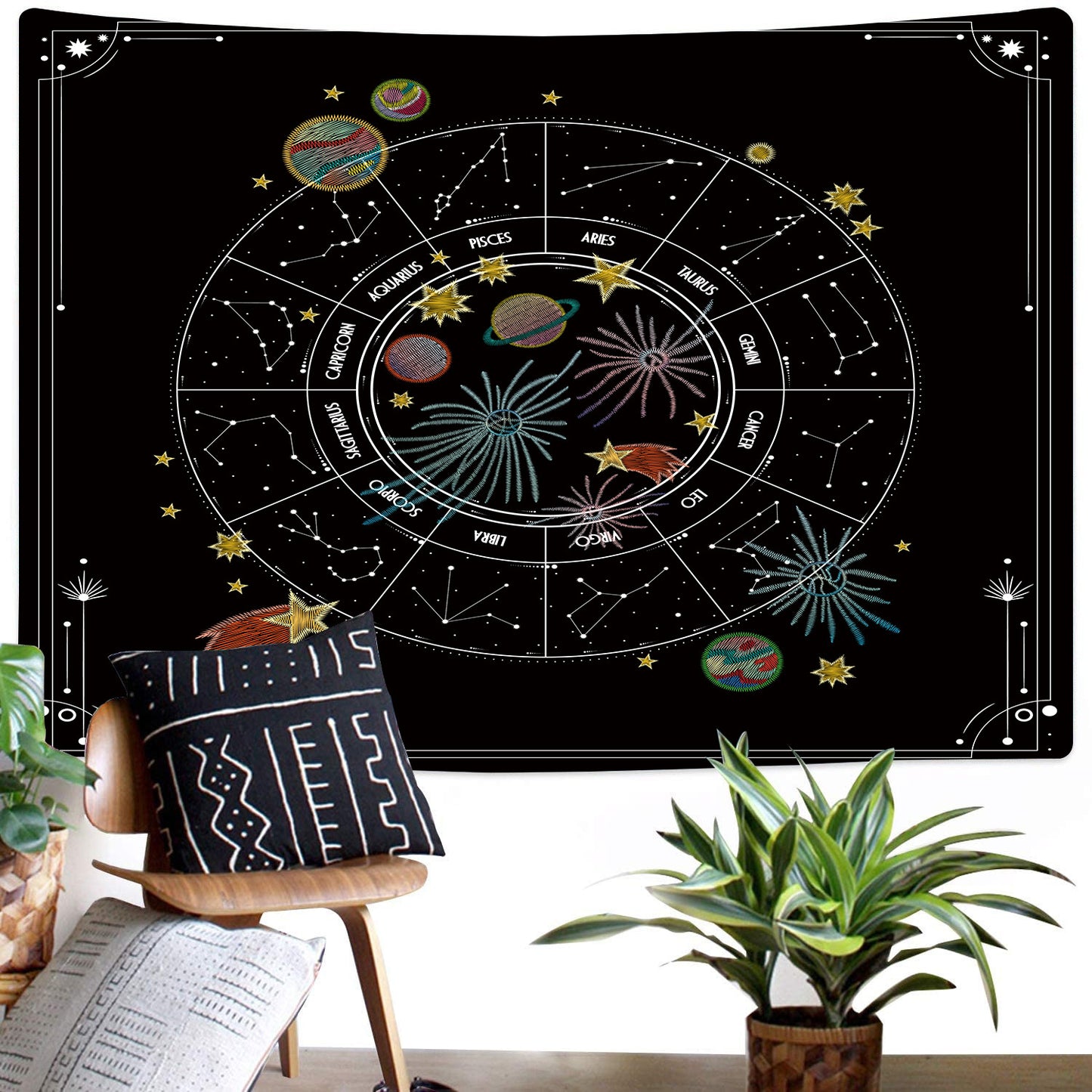 Zodiac Tapestry, Constellation Tapestry, Astrology Wall Hanging, Tarot Tapestries , Sun and Moon Stars,  Hippie Celestial Spiritual Decor