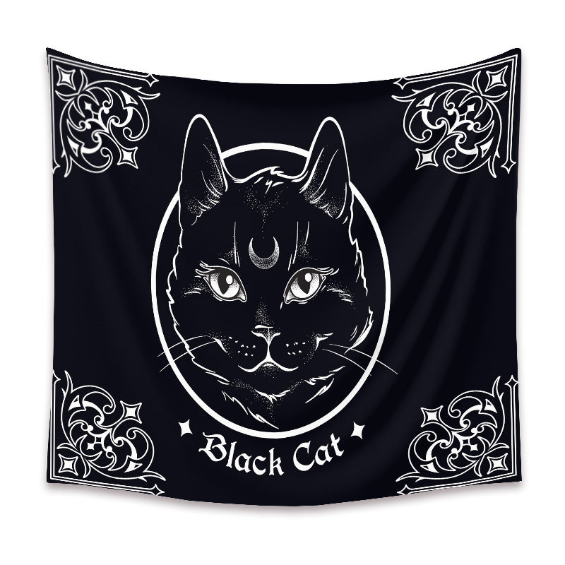 Black Cat Animal Tapestry , Witchcraft Wall Art, Witchcraft Room Decor,Bedroom Home Wall Covering, Gift for Cat Lover, Kitten  art