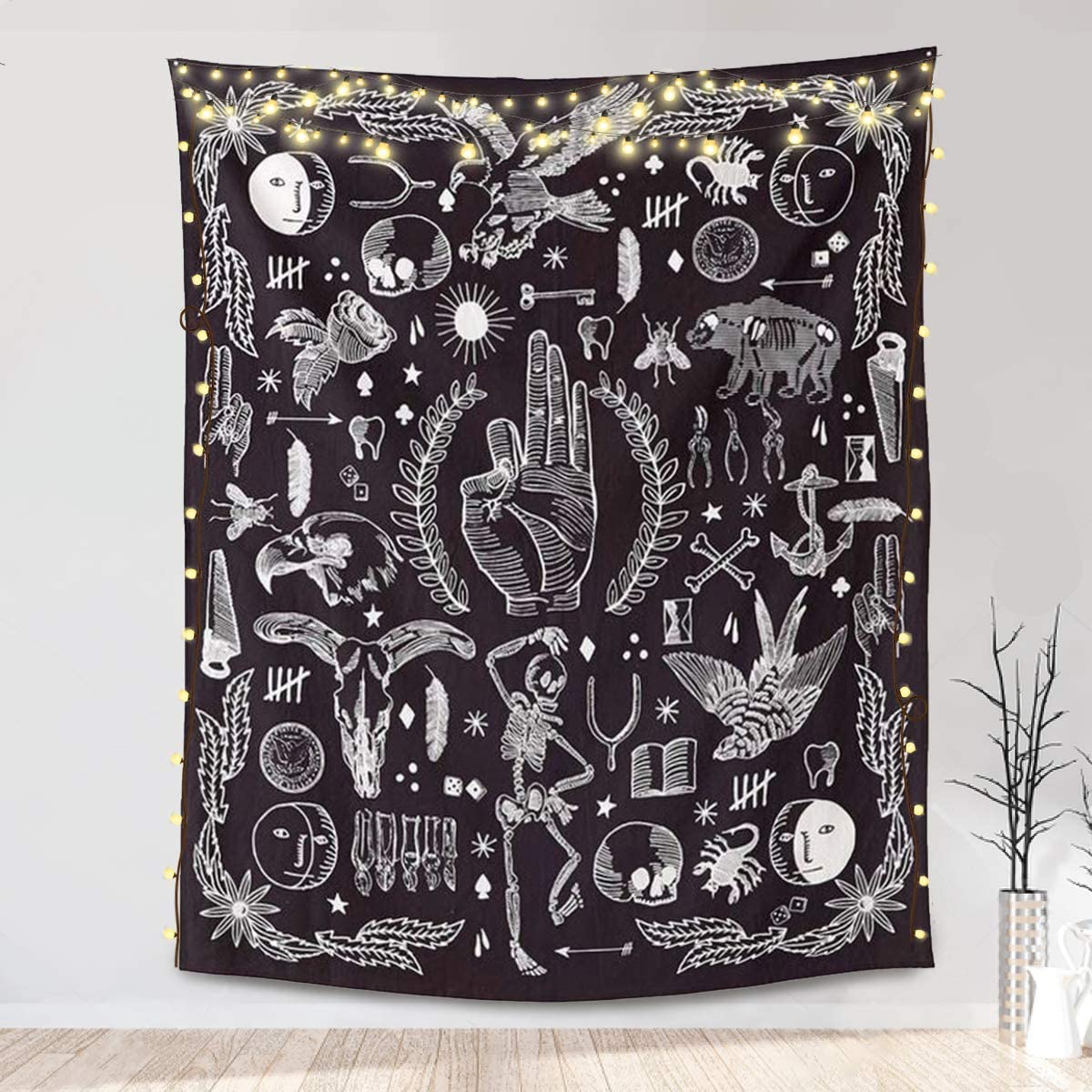 Witchy Tapestry , Tarot Card Tapestries, Black Gothic Wall Hanging , Skeleton Wall Art , Tapestry Aesthetic, Mandala Wall Hanging Bedspread
