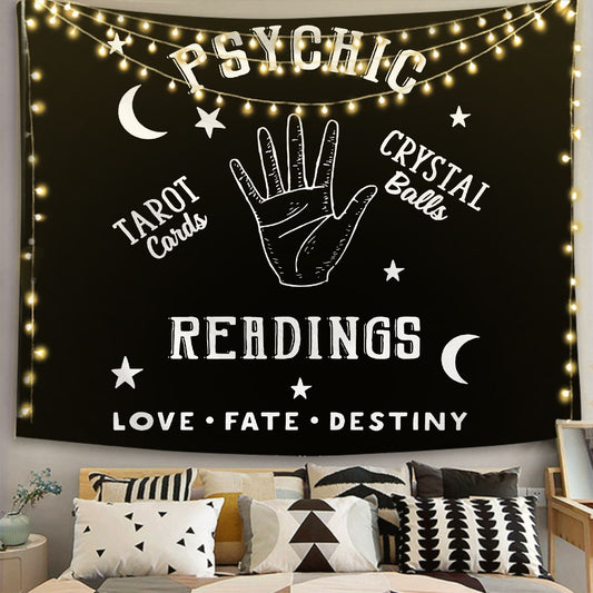 Tapestry Moon and Star Love, Fate, Destiny, Readings Black Mandala Wall Hanging Hand Bohemian Tarot Cloth Bedroom Living Room Home Decors