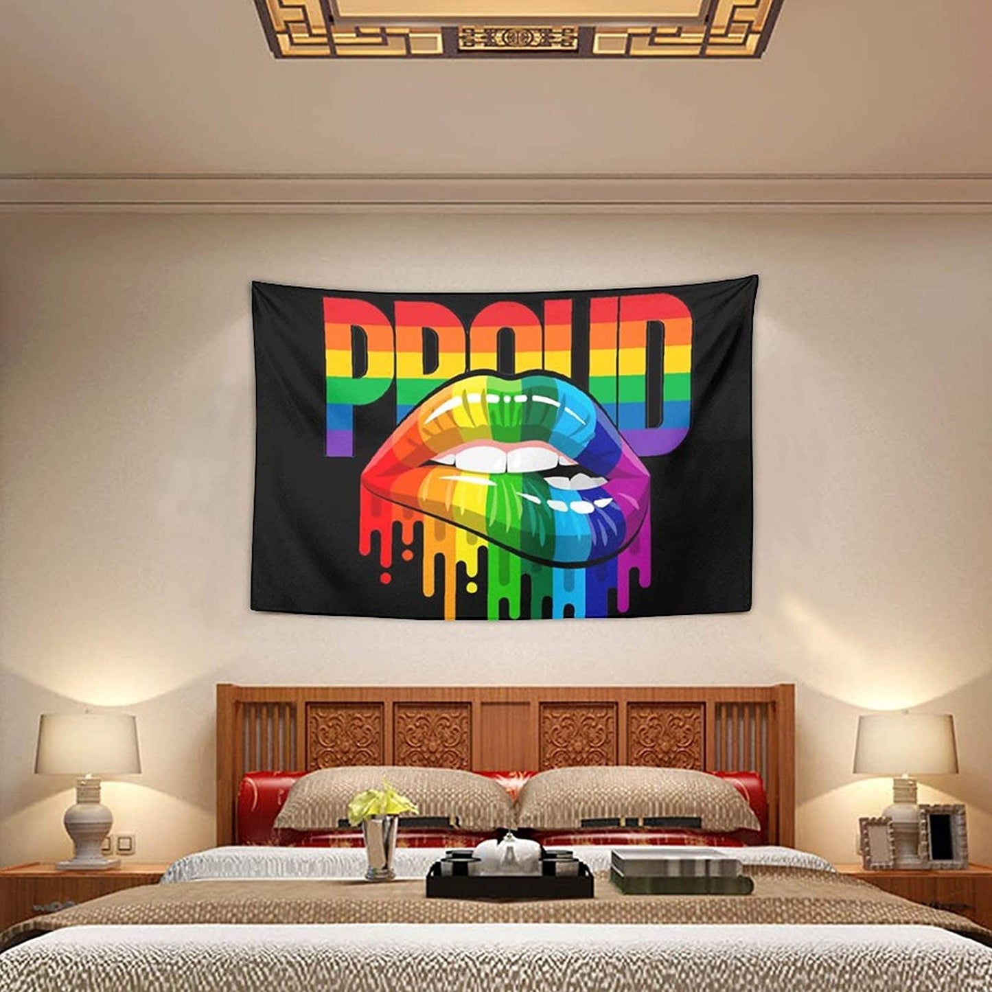 PROUD Tapestry , Rainbow Lips Tapestry, LGBT Wall Hanging, Pride Lips Tapestries , Sexy Lips Wall Picture, Mandala for Bedroom Dorm
