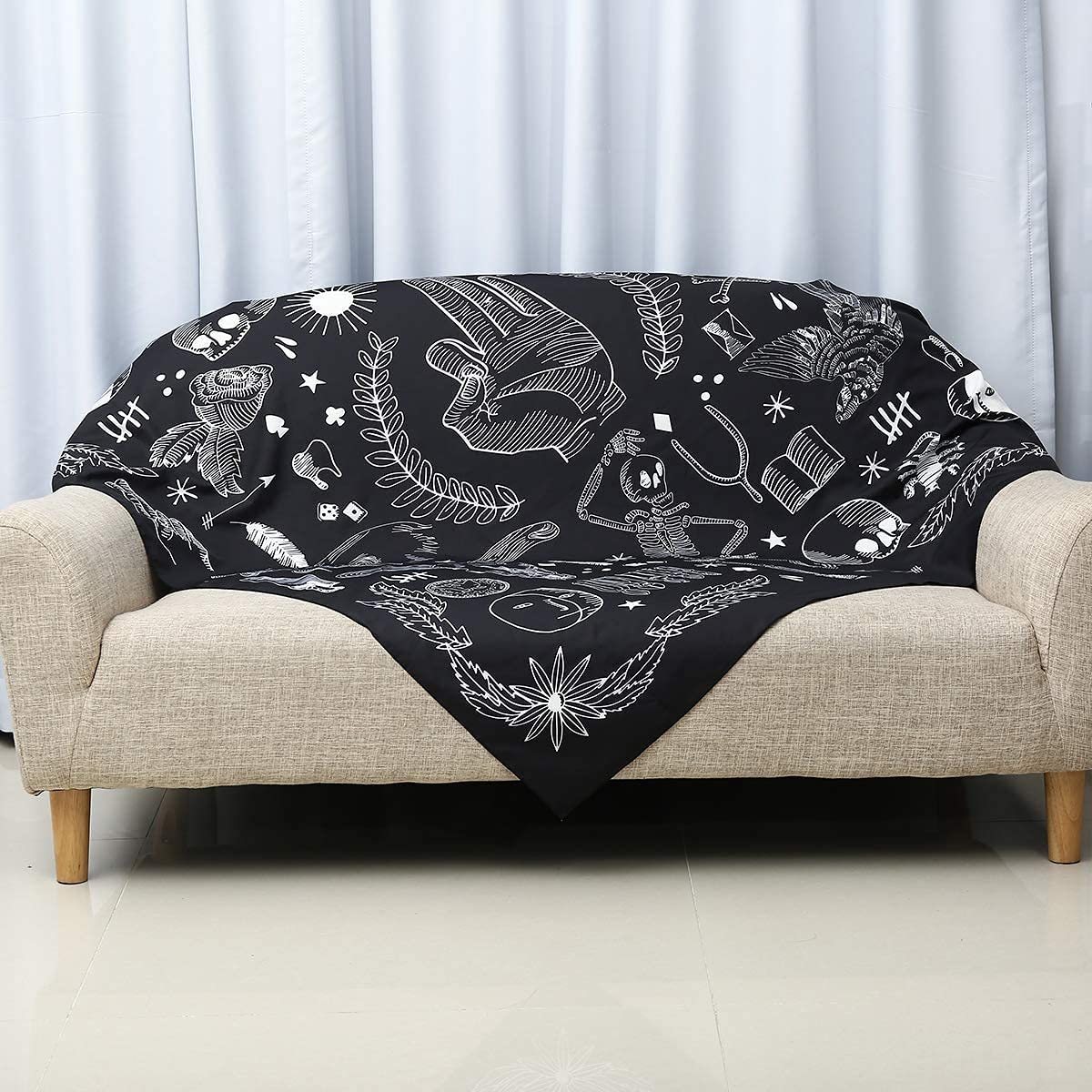 Witchy Tapestry , Tarot Card Tapestries, Black Gothic Wall Hanging , Skeleton Wall Art , Tapestry Aesthetic, Mandala Wall Hanging Bedspread