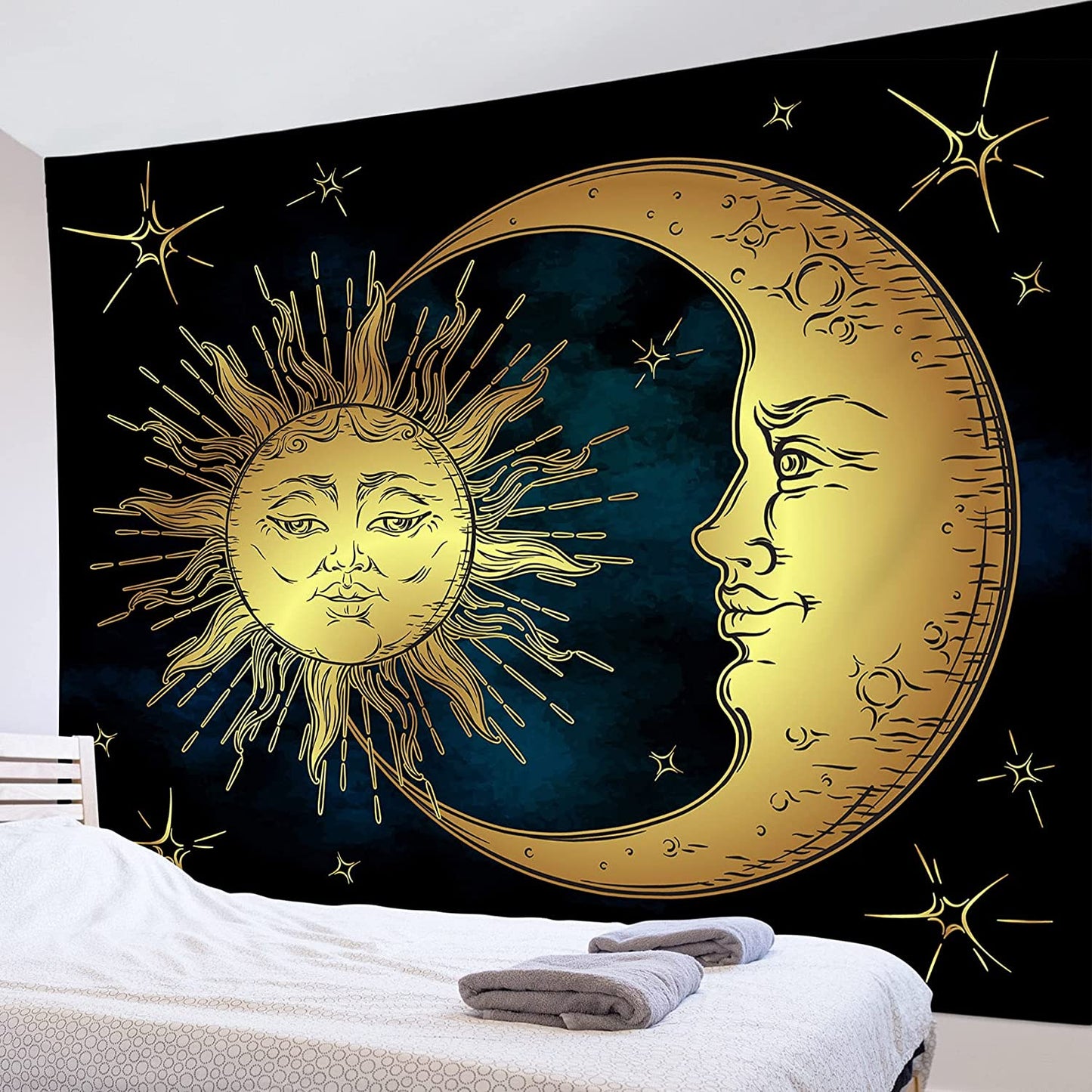 Moon And Sun Tapestry, Psychedelic Wall Hanging, Myth Astrology Art Print, Tarot Cloth, Occult Tapestries For Bedroom Living Room Dorm