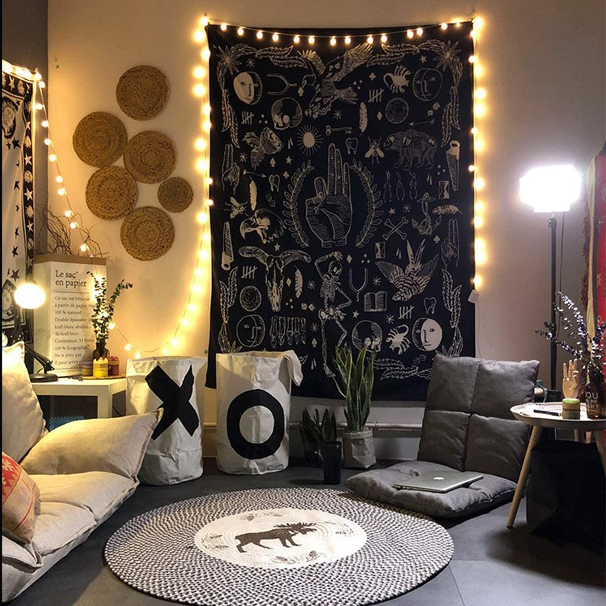 Witchy Tapestry , Tarot Card Tapestries, Black Gothic Wall Hanging , Skeleton Wall Art , Tapestry Aesthetic, Mandala Wall Hanging Bedspread