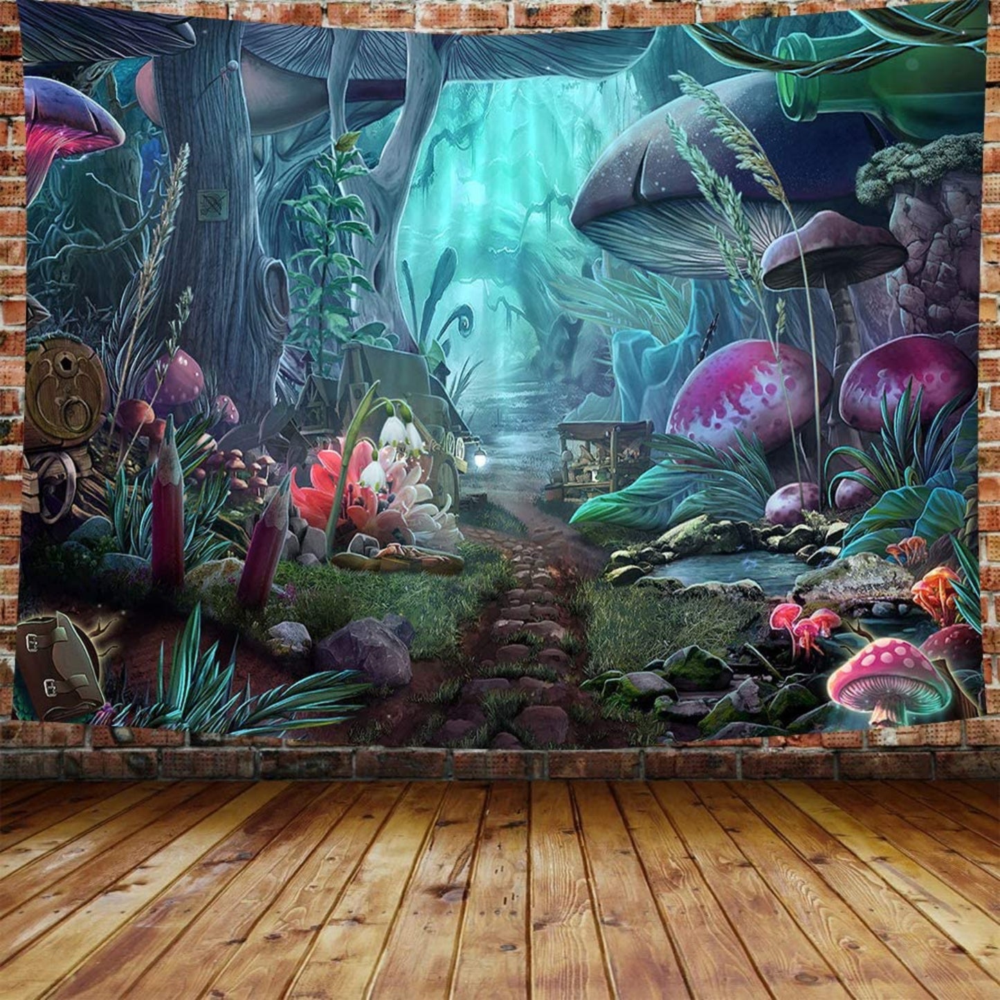 Mushroom Tapestry , Magic Forest Tapestries , Fairy Tale Jungle Wall Hanging, Trippy Wall Art, Psychedelic Poster for Living Room, Bedroom