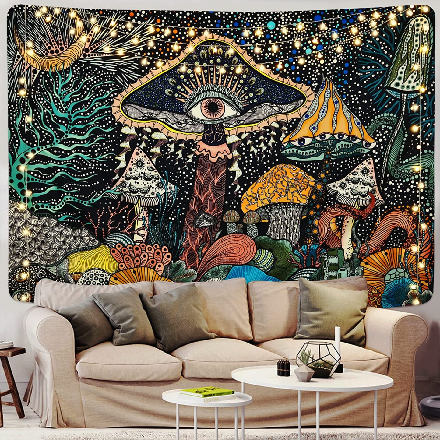 Psychedelic Tapestry, Trippy Wall Hanging, Mushroom Tapestries ,Eyes Tapestry Hippie Plants Tapestry, Bohemian Art Décor ,for Bedroom, Dorm
