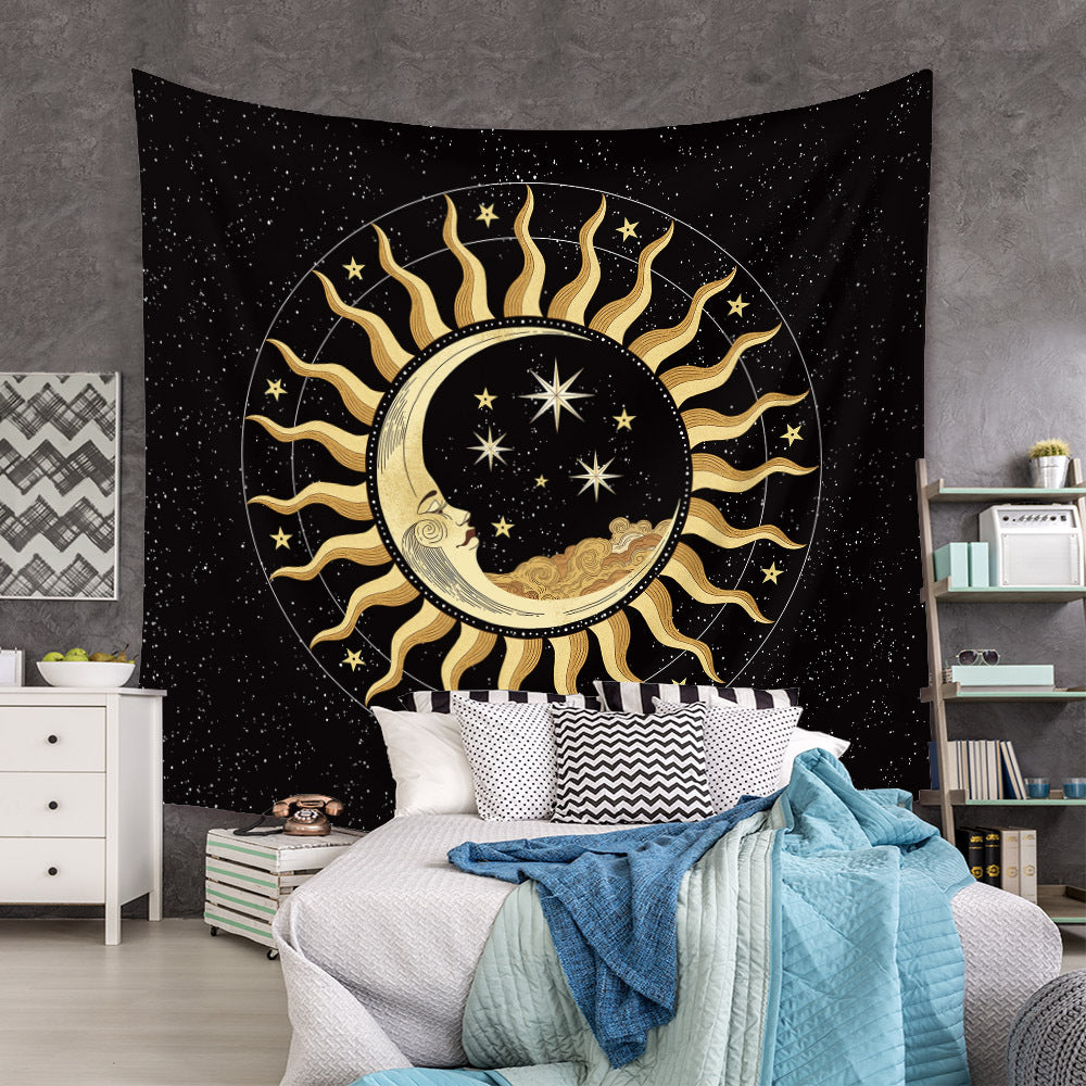 Moon and Sun Wall Hanging Mandala ,Tarot Cloth , Starry Night Wall Art Tapestry, Hippie Bohemian Boho Décor, Celestial ,Mystical for Room
