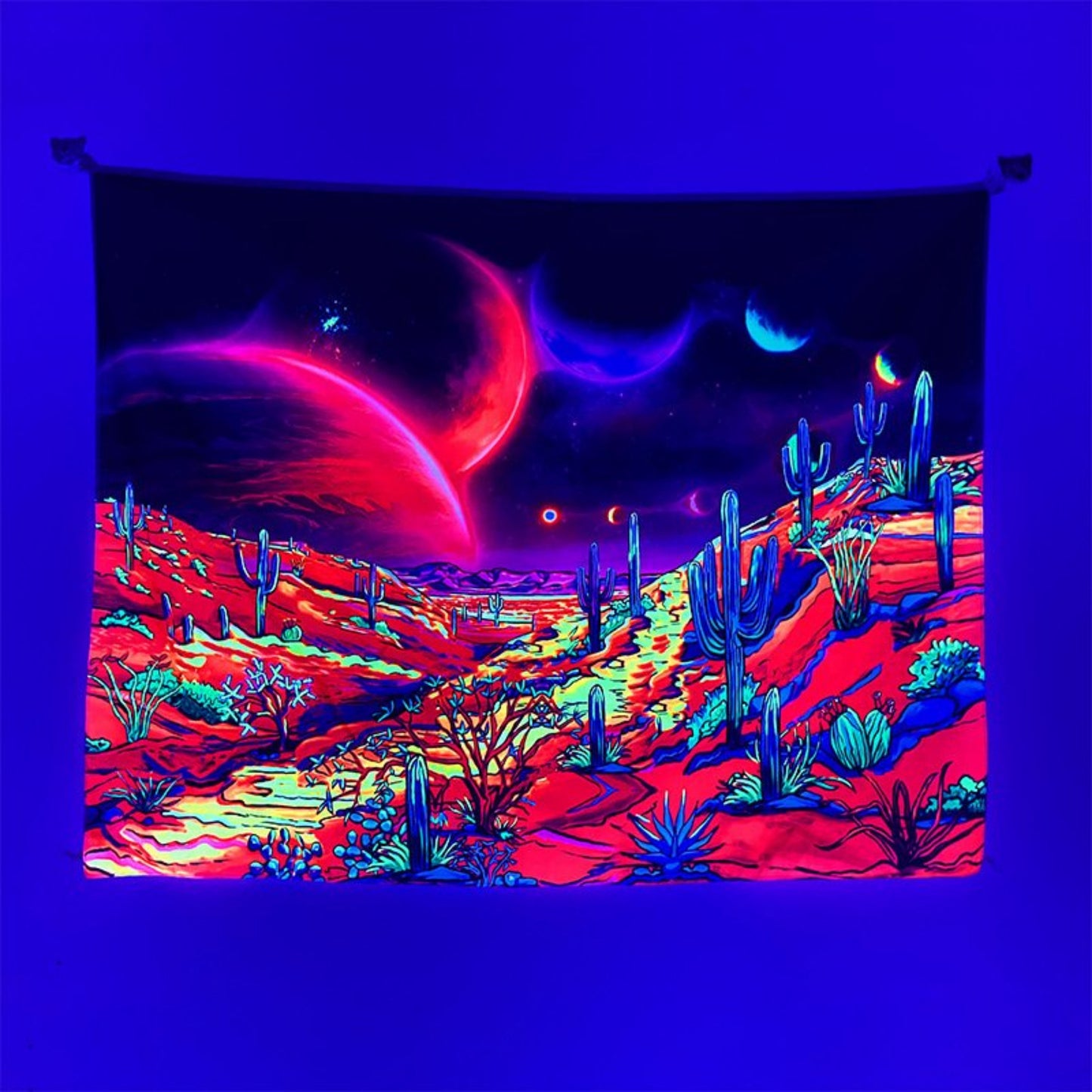 Fluorescent Tapestry UV Reactive Wall Hanging, Blacklight Tapestries , Psychedelic Fantasy Landscape Mandala For Backdrop Dorm Living Décor