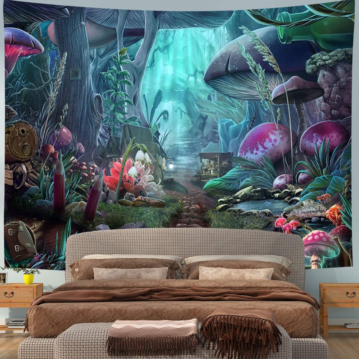 Mushroom Tapestry , Magic Forest Tapestries , Fairy Tale Jungle Wall Hanging, Trippy Wall Art, Psychedelic Poster for Living Room, Bedroom