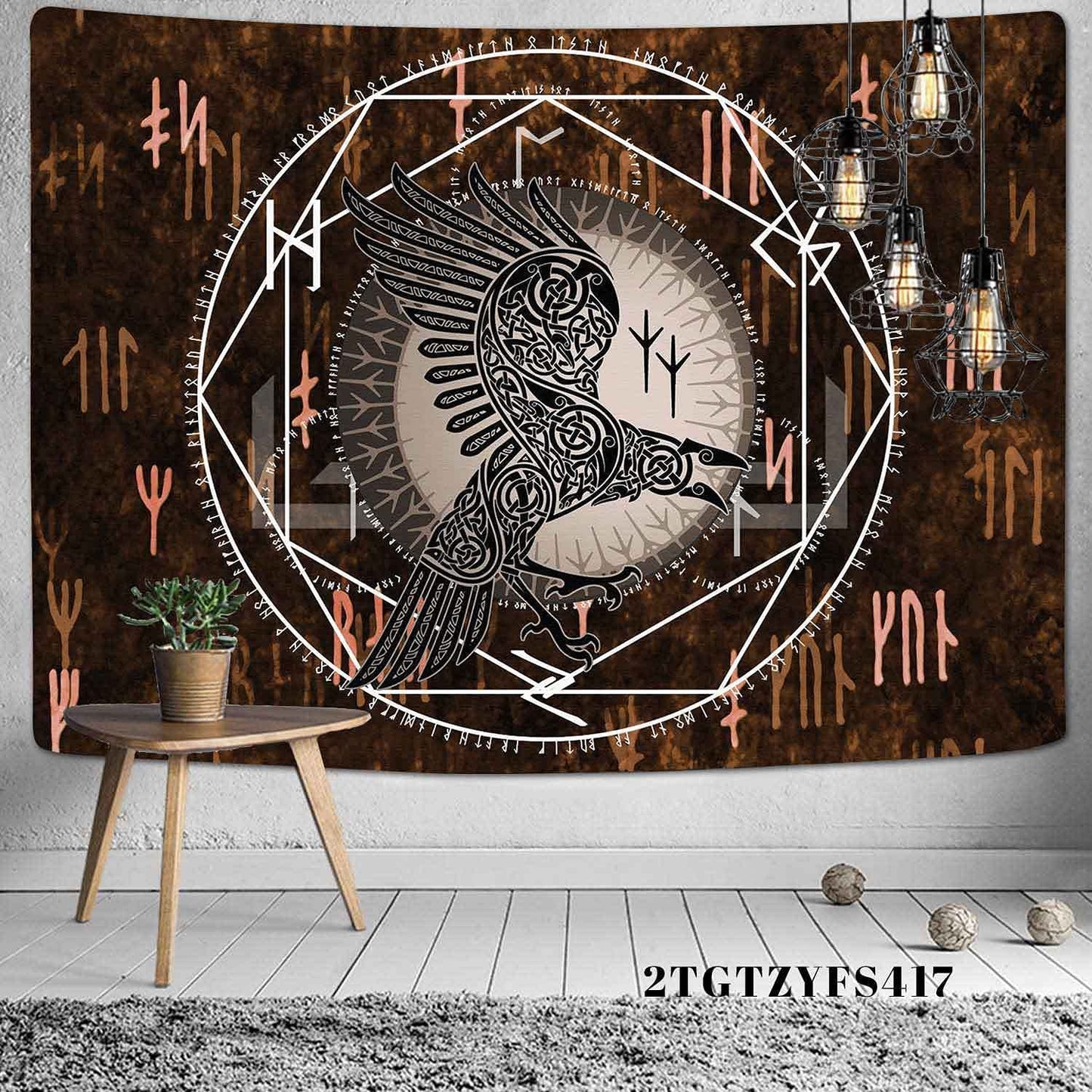 Viking Crow Norse Mythology Wall Hanging, Viking Raven Tapestry, Runes Wall Art , Odin Pagan Raven Gift, Scandinavian Wall Décor Living Room
