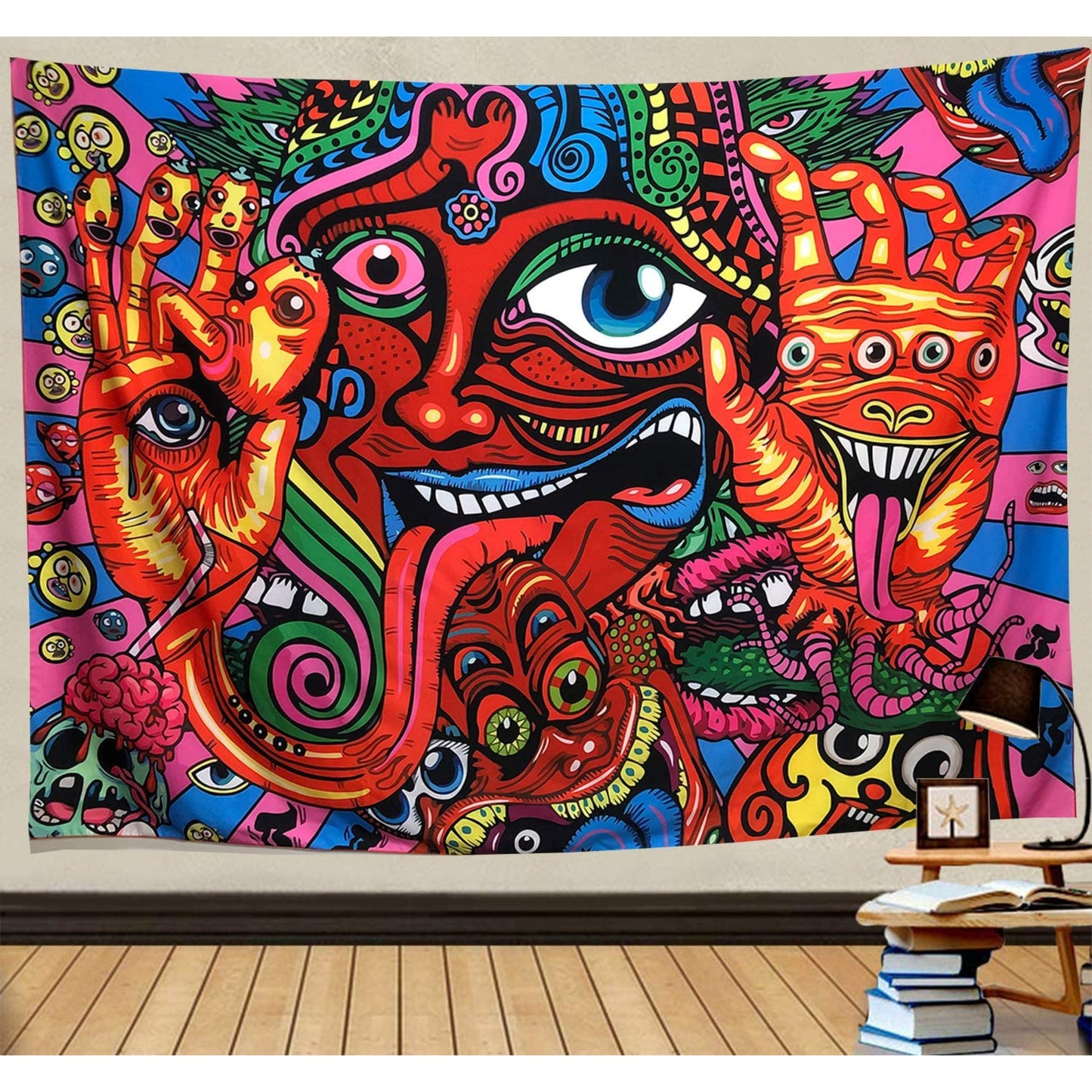 Trippy Tapestry Psychedelic Hippie Wall Hanging Colorful Arabesque Abstract Retro Monster  Art Fantasy Magical Fractal Tapestry for Bedroom