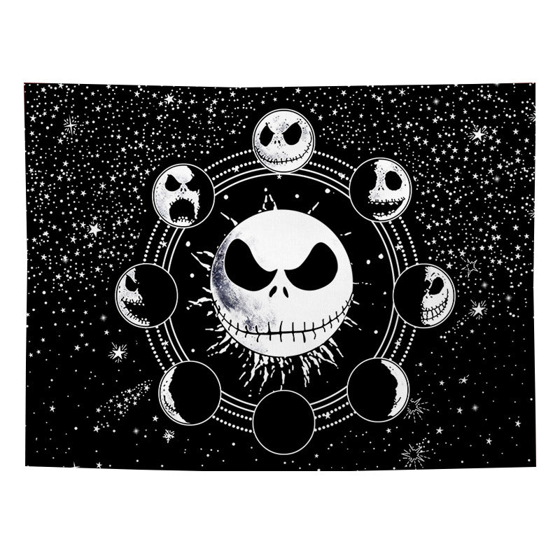 Jack Skellington  The Nightmare Before Christmas Tapestry, Skull Tapestry, Gothic Wall Hanging, Black and White Starry Sky Wall Tapestry