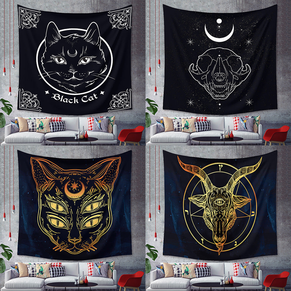 Black Cat Animal Tapestry , Witchcraft Wall Art, Witchcraft Room Decor,Bedroom Home Wall Covering, Gift for Cat Lover, Kitten  art
