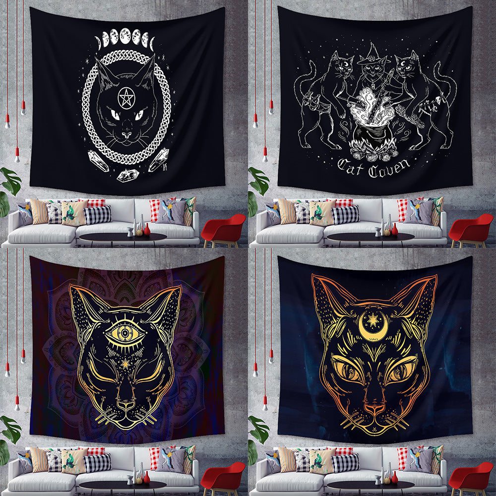 Black Cat Animal Tapestry , Witchcraft Wall Art, Witchcraft Room Decor,Bedroom Home Wall Covering, Gift for Cat Lover, Kitten  art