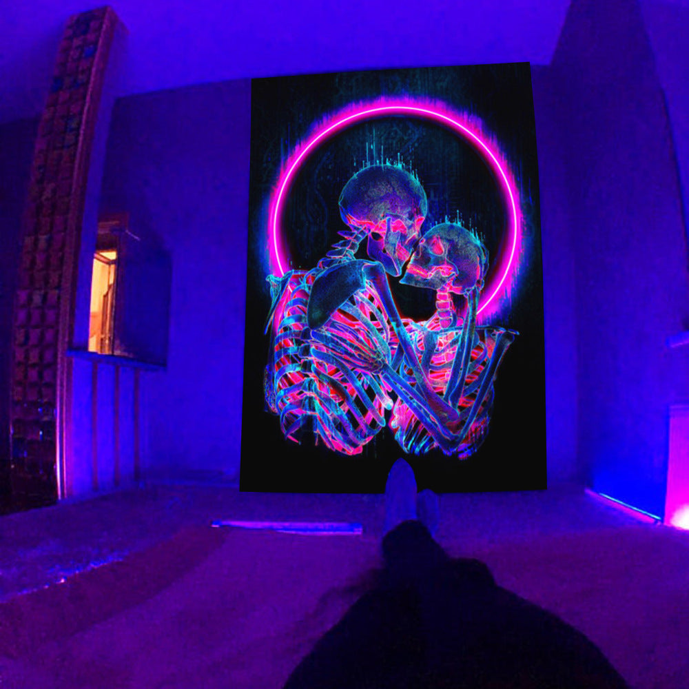 Ultraviolet Tapestry, Glowing Under Fluorescent Wall Hangings, Psychedelic Tapestry, Creative Gifts,Black Light Skull, UV Party Decor