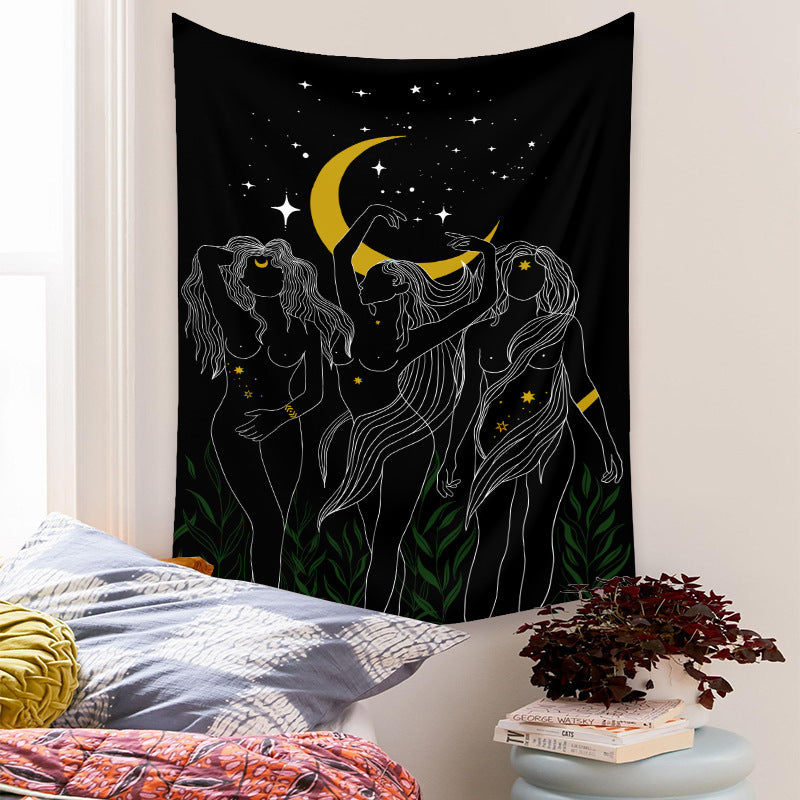 Moon Goddess Tapestry, Black Tapestry , Psychedelic Hippie Goth Trippy Witch Witchy Mandala Tarot Wall Tapestries, For  Room College Dorm