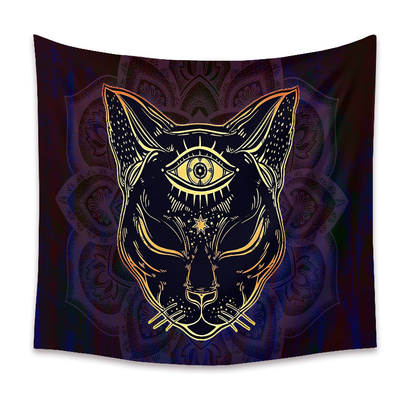 Black Cat Animal Tapestry , Witchcraft Wall Art, Witchcraft Room Decor,Bedroom Home Wall Covering, Gift for Cat Lover, Kitten  art