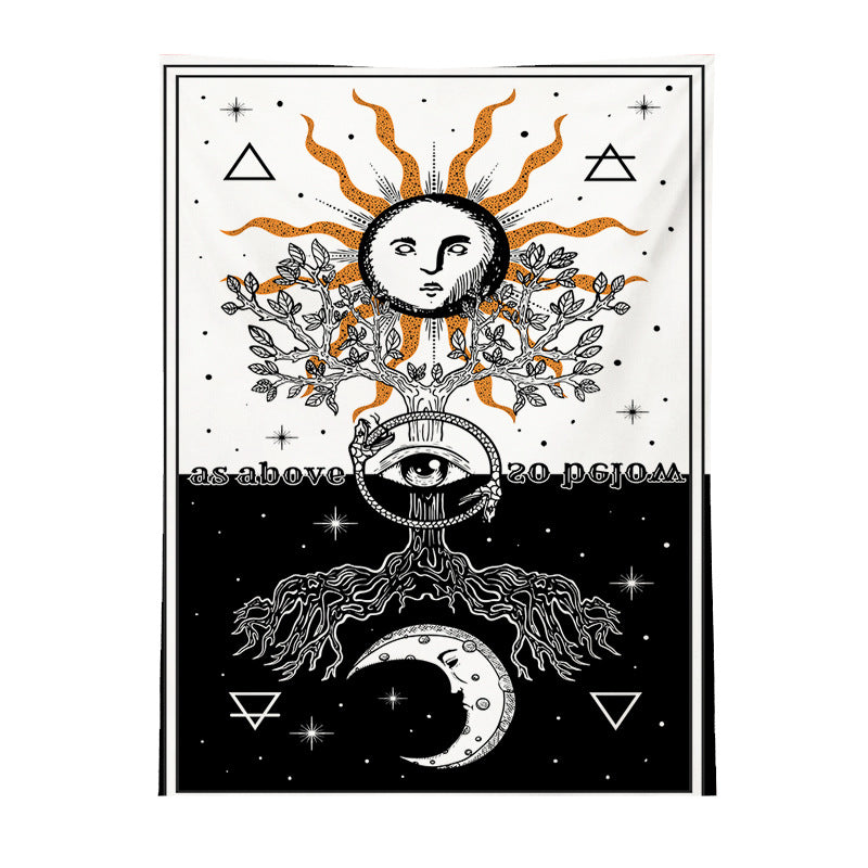 Tarot Tapestry, Moon and Sun Tapestry ,Mysterious Tarot Cards Tapestries ,White and Black Tapestry Wall Hanging , Three of Life Wall Art