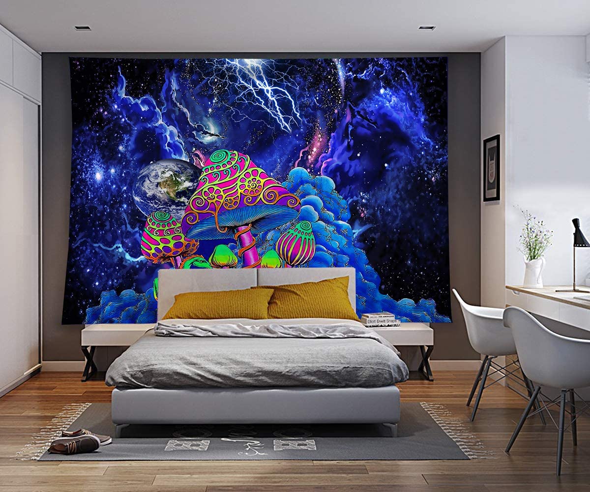 Mushroom Trippy Wall Tapestry Psychedelic Wall Hanging , Abstract Surreal Fantasy Space Tapestry, UFO Wall Hanging, Planet Wall Art