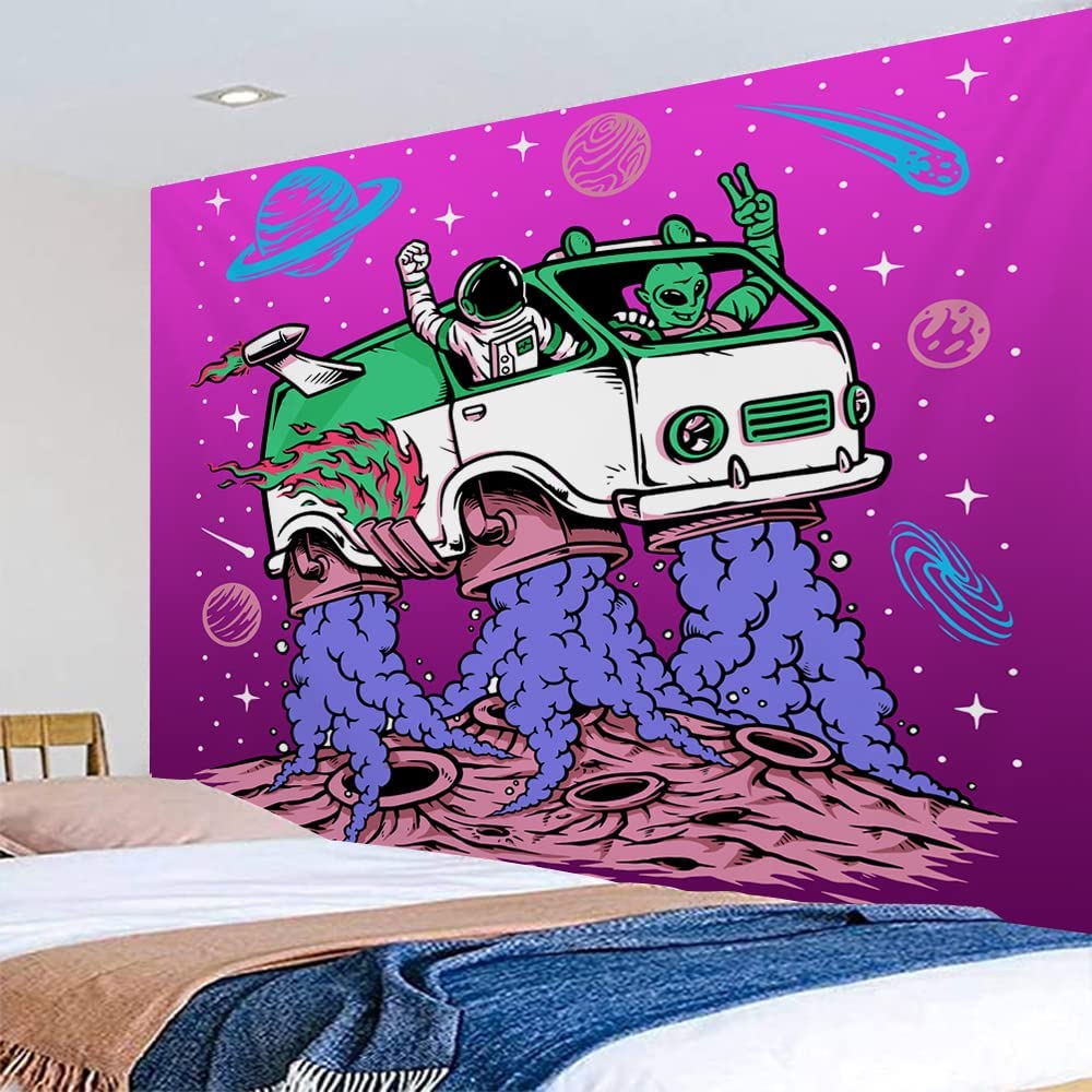 Alien Tapestry ,Trippy Psychedelic Wall Hanging , Astronaut Fantasy Space Tapestry, UFO Wall Hanging, Galaxy Planet Wall Art for Bedroom
