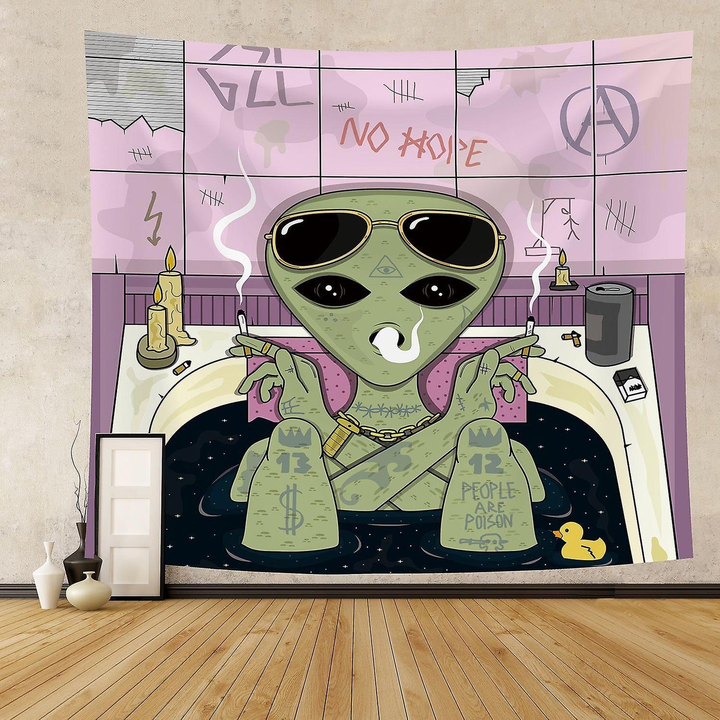 Alien Tapestry, Alien Poster, Ufo Art ,Psychedelic Wall Hanging , Trippy, Smoke Tapestry for Office ,Background Cloth, Living Room, Dorm