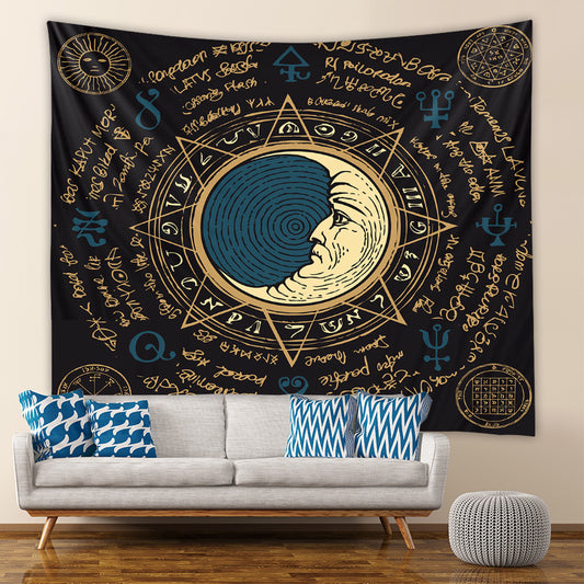 Moon and Sun Wall Tapestry,  Wall Hanging Decor   Rune Art, Tarot Cloth, Astrology Poster ,Psychedelic Tapestries For Bedroom Living Room
