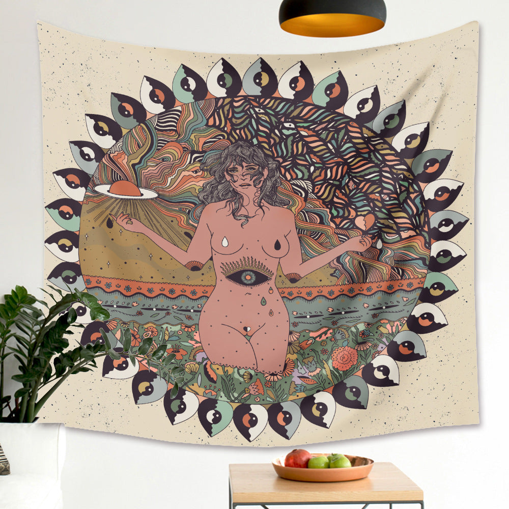 Psychedelic Tapestry, Abstract Naked Girl Wall Hanging for Bedroom Living Room Apartment Home Décor, Aesthetic Hippie Occult Pattern