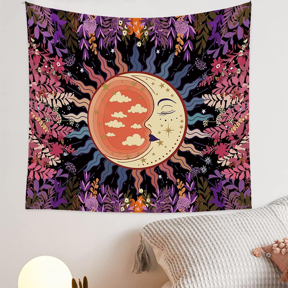 Burning Sun and Moon Tapestry, Floral  Wall Hanging,  Vines Tapestries, Vintage Tapestry, Mystic Tapestry, Hippie Wall Tapestry ,Tarot Cloth