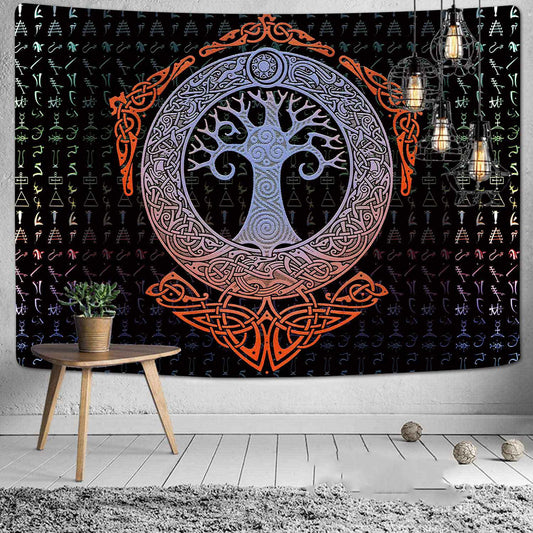 Tree of Life Tapestry, Viking  Tapestry, Norse Mythology Wall Hanging, Medieval Art, Psychedelic Runes Art , Odin Cloth, Yggdrasil Knot