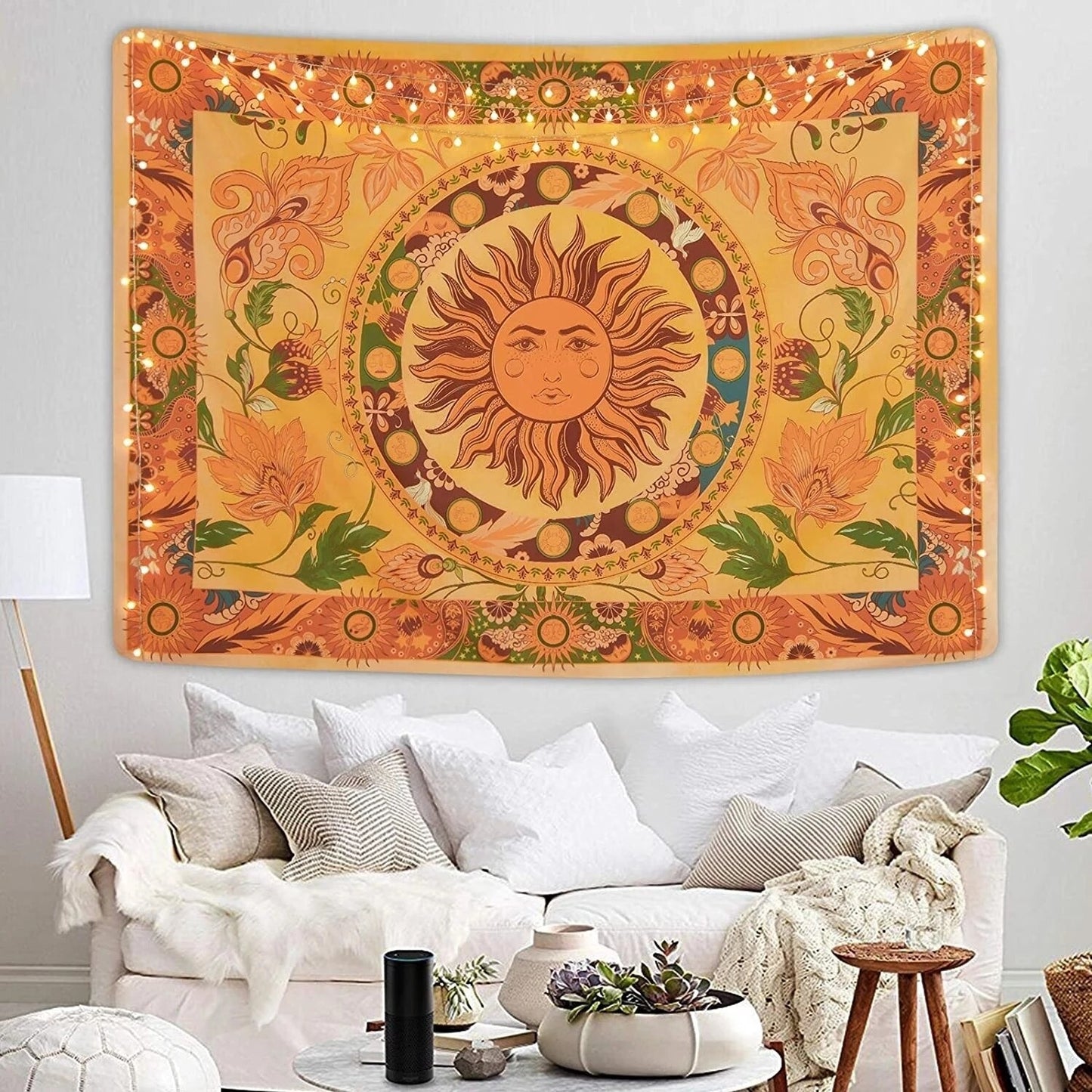 Burning Sun Tapestry Wall Hanging Room Flower Vines Tapestries Vintage Floral Tapestry Mystic Tapestry Hippie Wall Tapestry Tarot Cloth