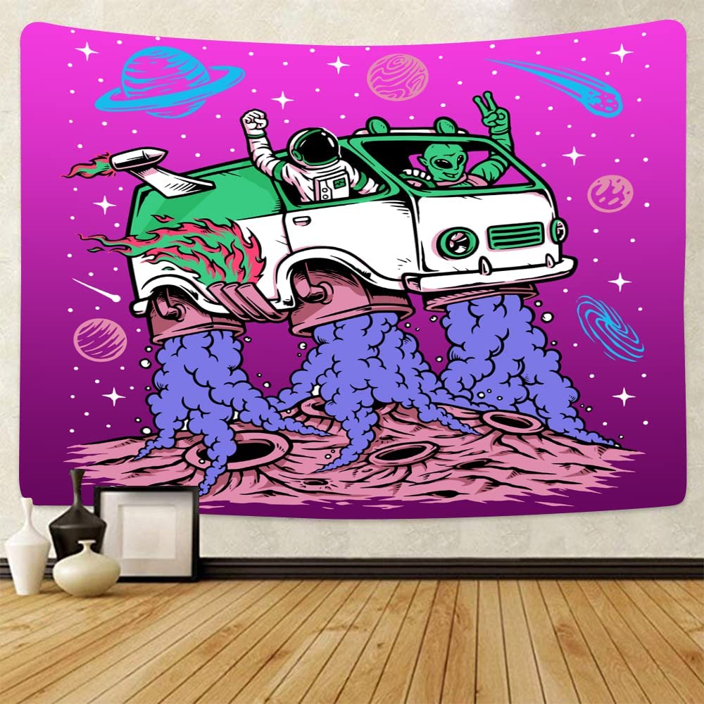Alien Tapestry ,Trippy Psychedelic Wall Hanging , Astronaut Fantasy Space Tapestry, UFO Wall Hanging, Galaxy Planet Wall Art for Bedroom