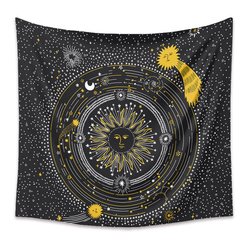 Black Burning Sun Tapestry, Starry Sky Wall Hanging,  Universe  Tapestries,  Mystic Tapestry, Hippie Wall Tapestry ,Tarot Cloth, Bedroom