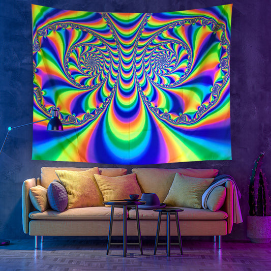 UV Black Light Fluorescent Wall Hanging, Psychedelic Colorful Tapestry, Hippie Trippy Fantasy Abstract Art Mandala Party Décor, Room