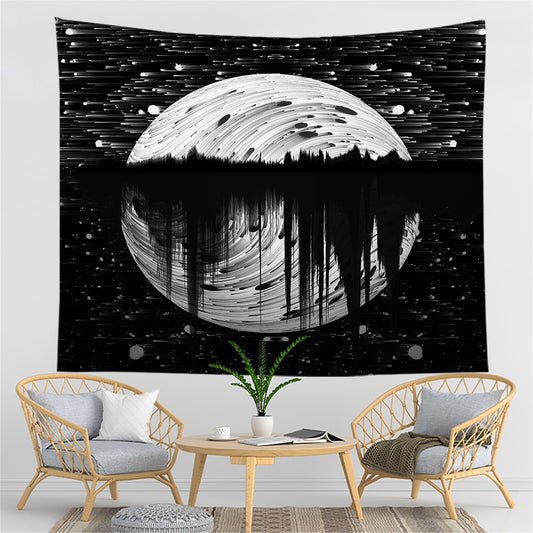 Full Moon Tapestry Wall Hanging,   Psychedelic  Mysterious  Aesthetic  Tapestries,  Minimalist Wall Art Black and White Tapestry for Bedroom