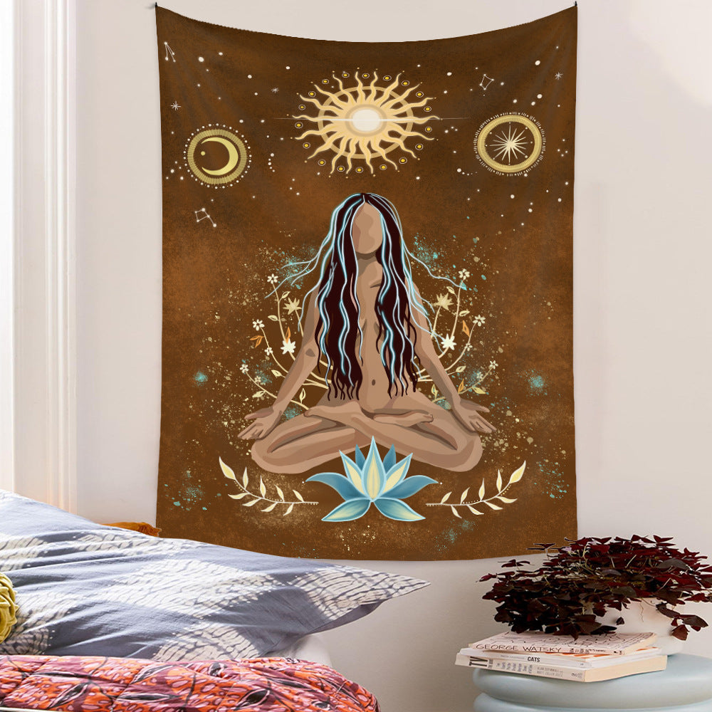 Meditation Tapestry, Sun Moon Wall Hanging , Yoga Tapestry, Bohemian Wall Hanging, Spiritual  Psychedelic Indian Mandala 7 Chakra Mat