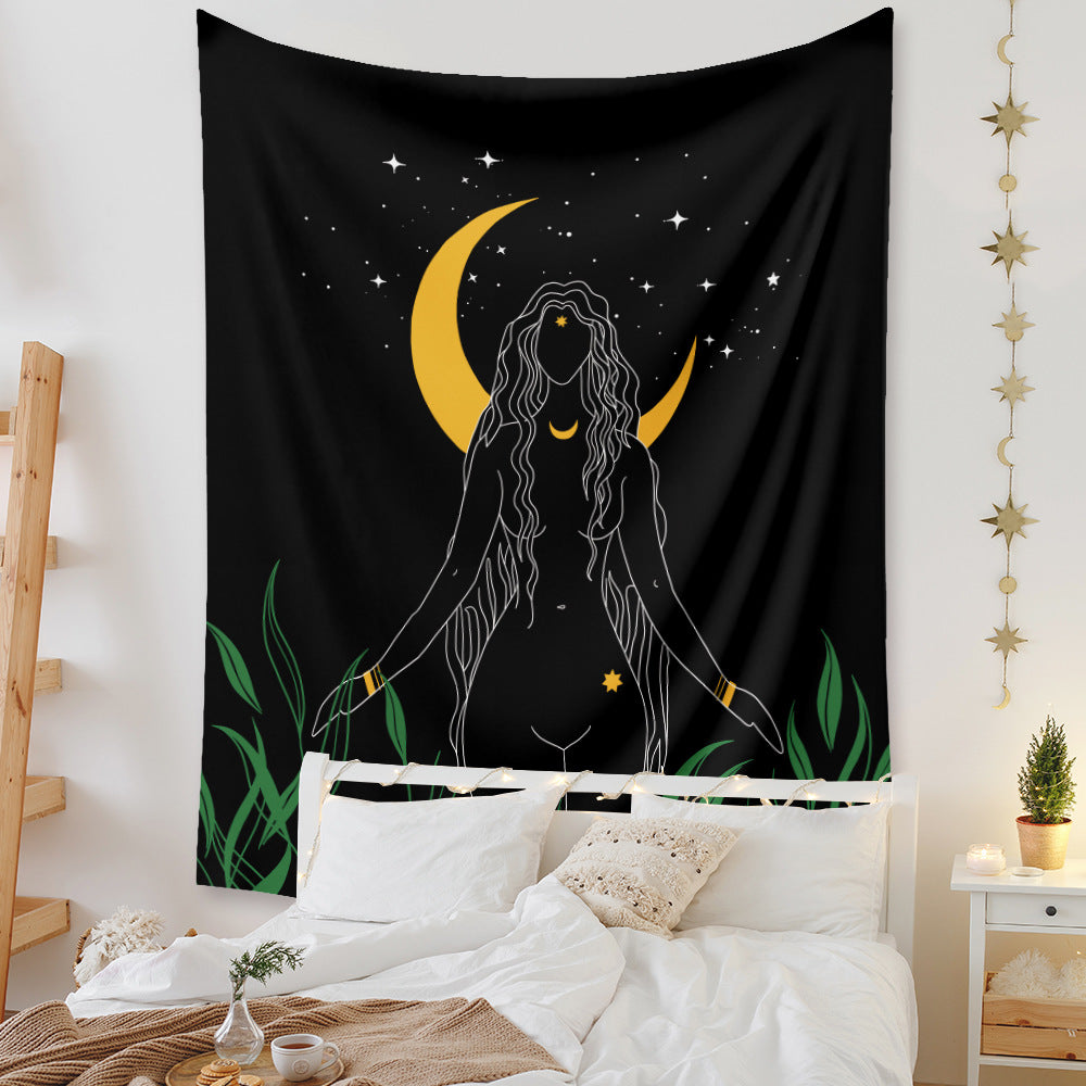 Psychedelic Tapestry, Moon ,Goddess Wall Hanging , Witchy Decor , Witchy,  Celestial Art , For Dorm Bedroom Living Goth