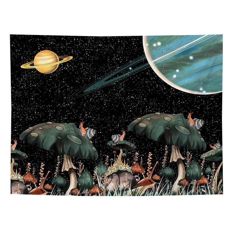 Trippy Mushroom Tapestry, Fantasy Moon Planet Stars Tapestry, Aesthetic Plants Wall Hanging,  Hippie Celestial Art for Bedroom, Livingroom