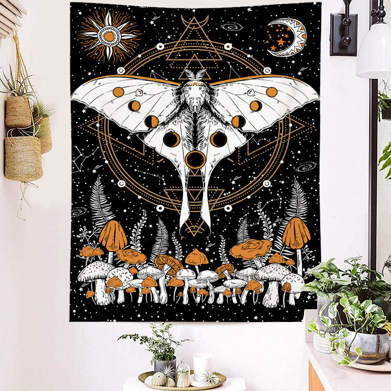 Moth Tapestry, Trippy Wall Hanging, Mushroom Tapestries ,Moon Phase Tapestry Celestial Stars Tapestry, Butterfly Art Décor , Goth Decor