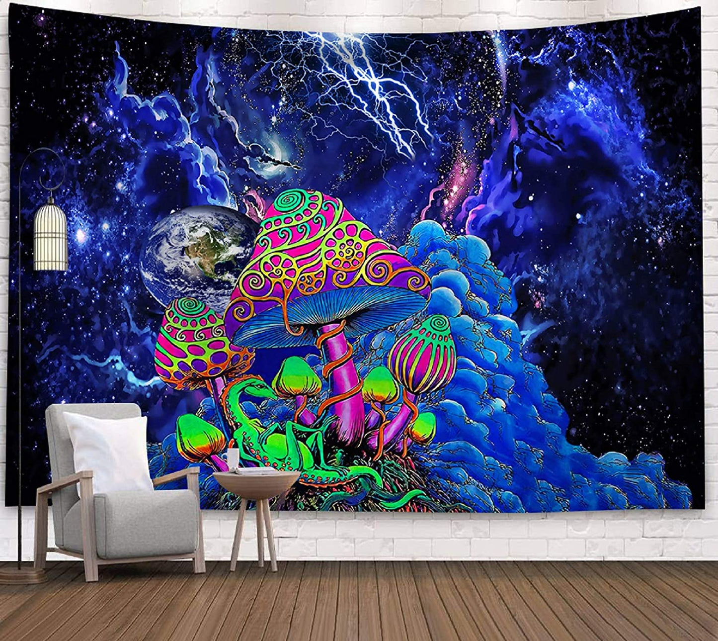 Mushroom Trippy Wall Tapestry Psychedelic Wall Hanging , Abstract Surreal Fantasy Space Tapestry, UFO Wall Hanging, Planet Wall Art